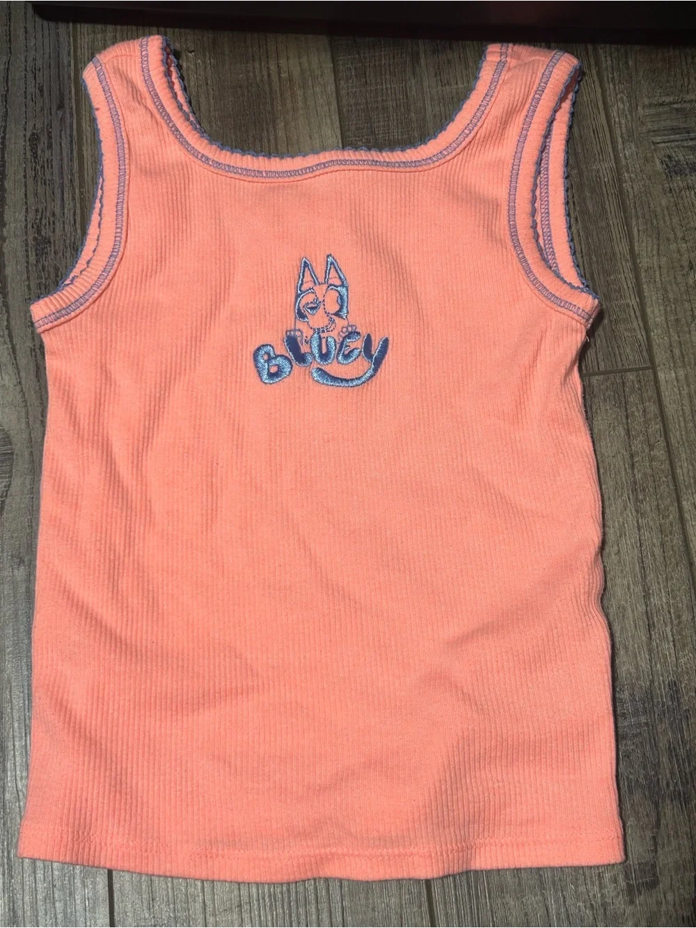 Girls Coral Ribbed Tank Top and Shorts Set with Blue Logo Stitching